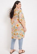 Plus Size Floral Cinched Sleeve Kimono, C3368, small