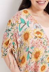 Plus Size Floral Cinched Sleeve Kimono, C3368, small