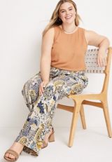 Plus Size High Rise Multi Print Wide Leg Pant, NAVY COMBO, small