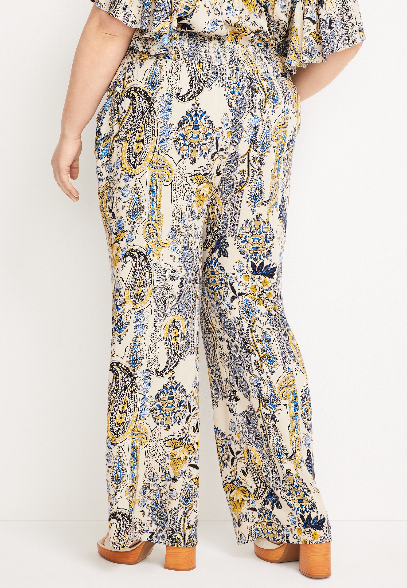 Plus Size High Rise Multi Print Wide Leg Pant, NAVY COMBO, large
