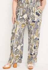 Plus Size High Rise Multi Print Wide Leg Pant, NAVY COMBO, small