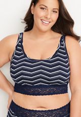 Simply Comfy Zig Zag Striped Cotton Bralette, BLUE JASMINE COMBO, small