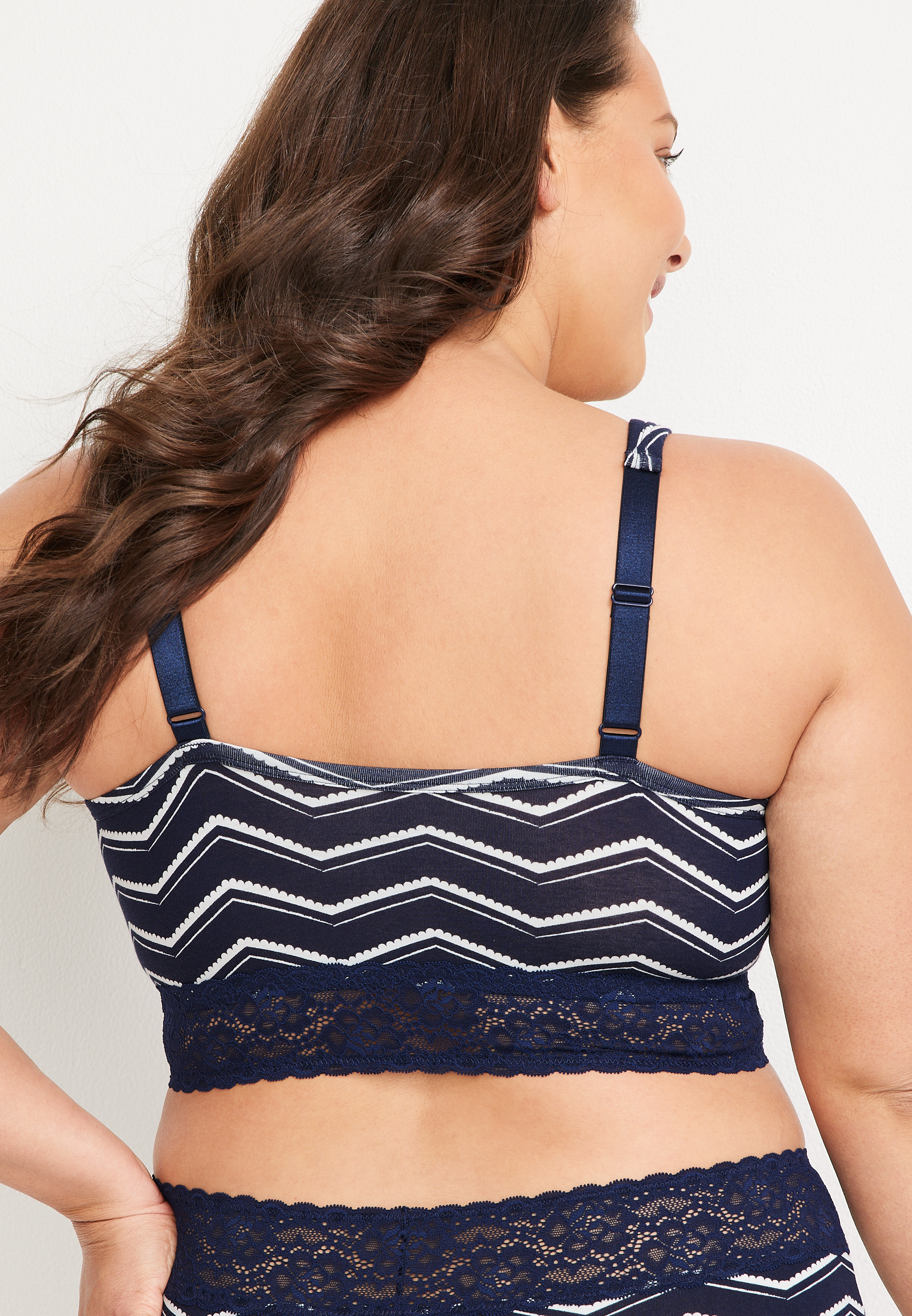 Simply Comfy Zig Zag Striped Cotton Bralette, BLUE JASMINE COMBO, large