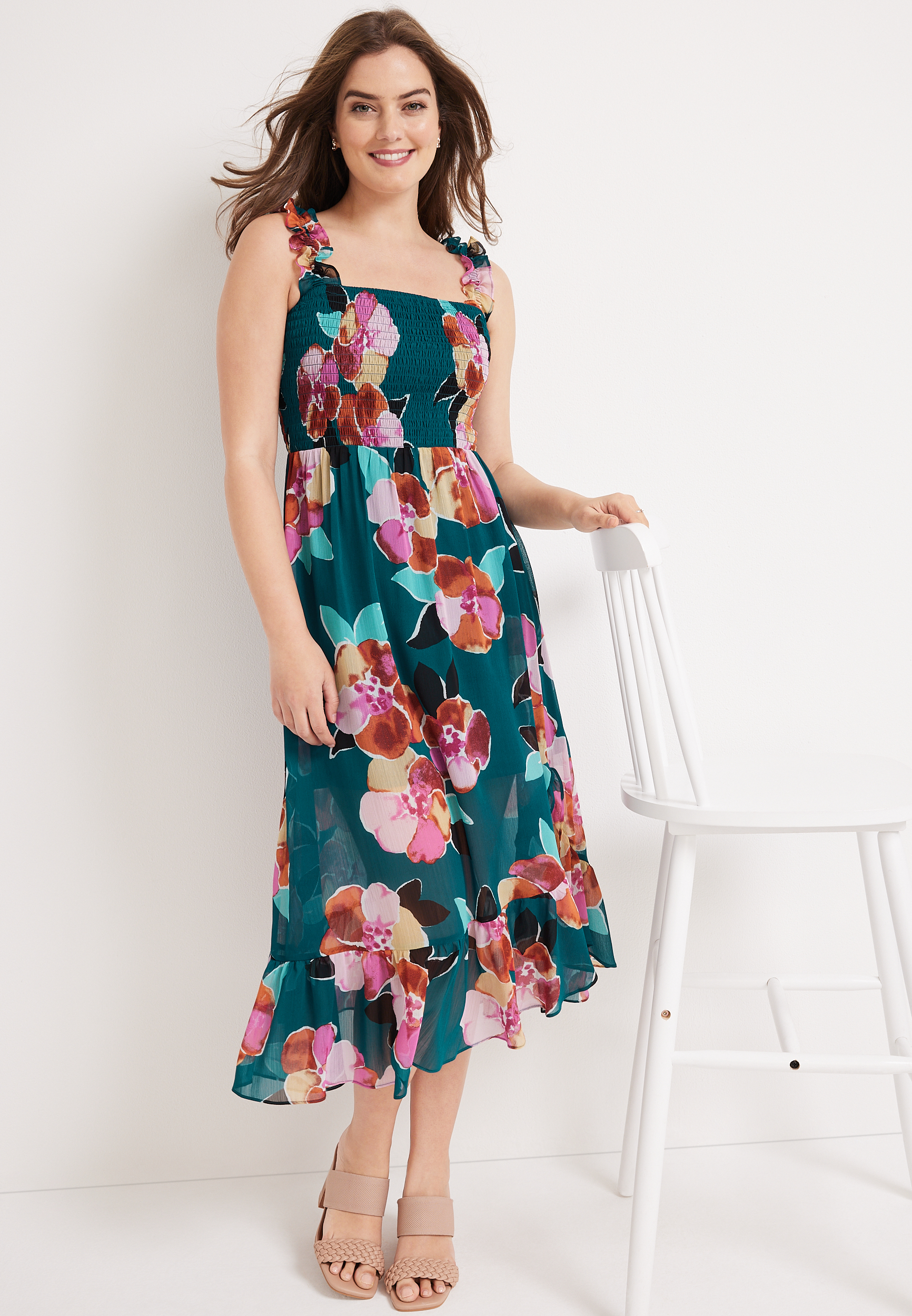 Aster Floral Off The Shoulder Midi Dress, C3557, large