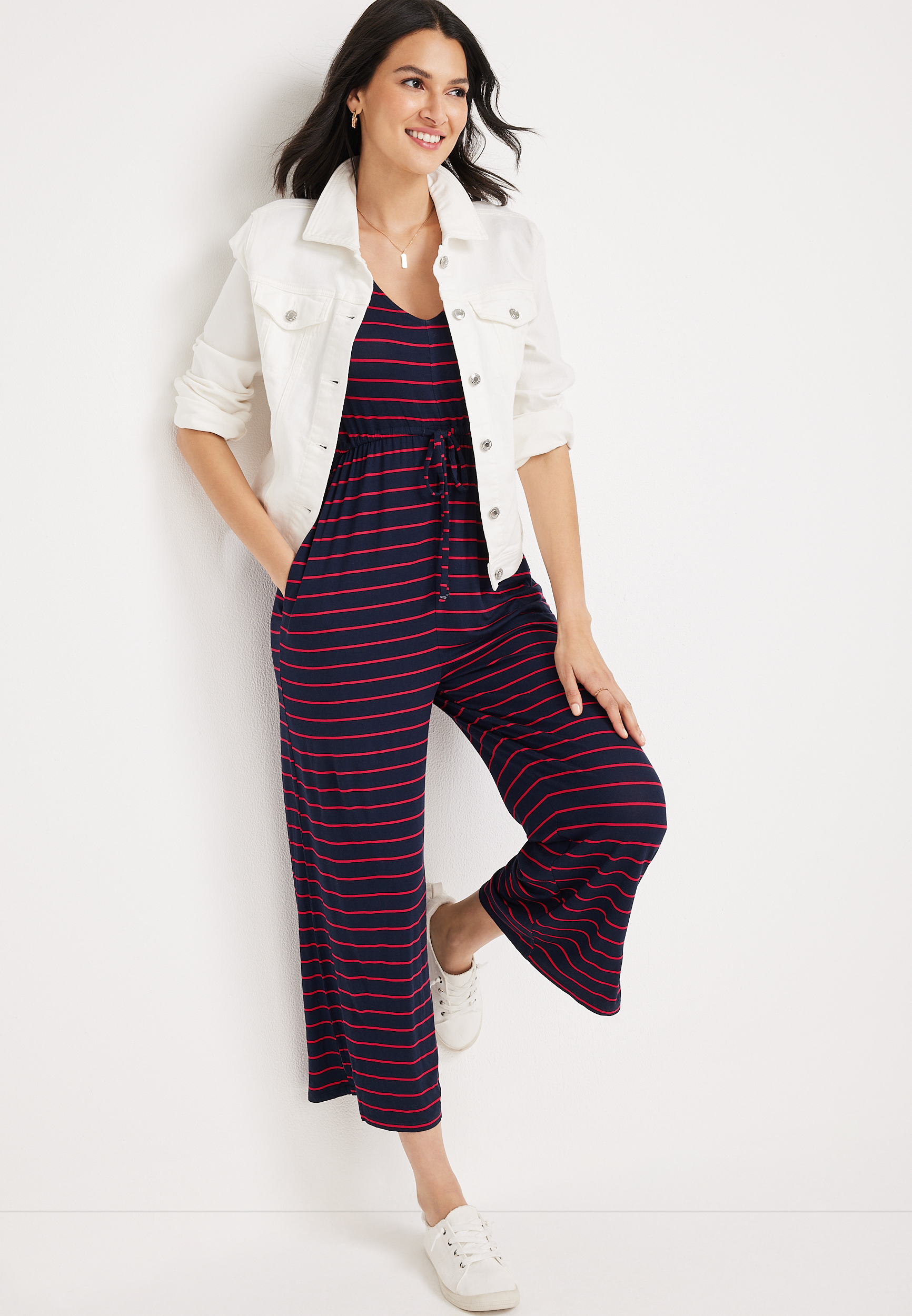 24/7 Striped Cropped Jumpsuit, C1769, large