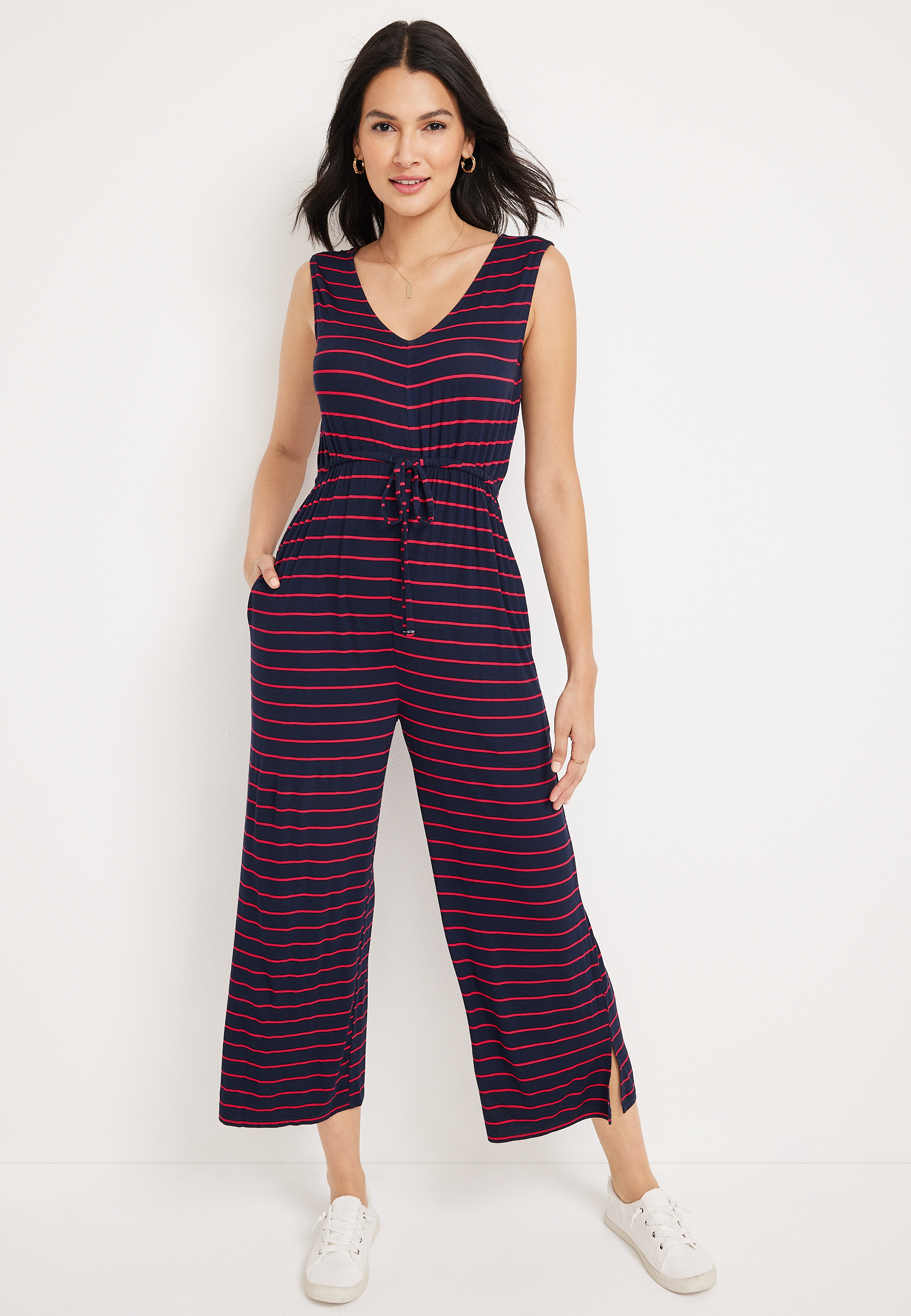 24/7 Striped Cropped Jumpsuit, C1769, large