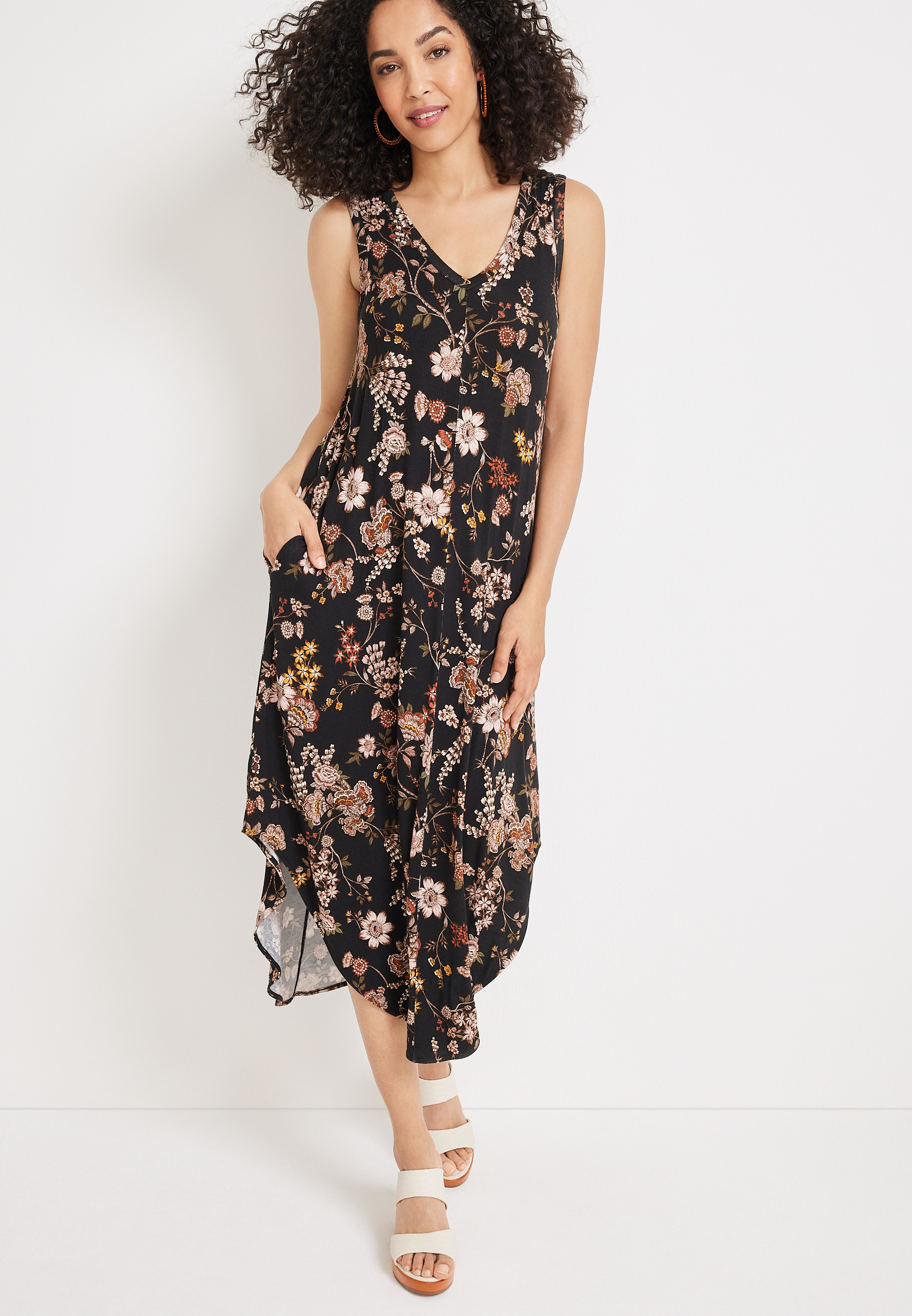 24/7 Floral V Neck Midi Dress | maurices