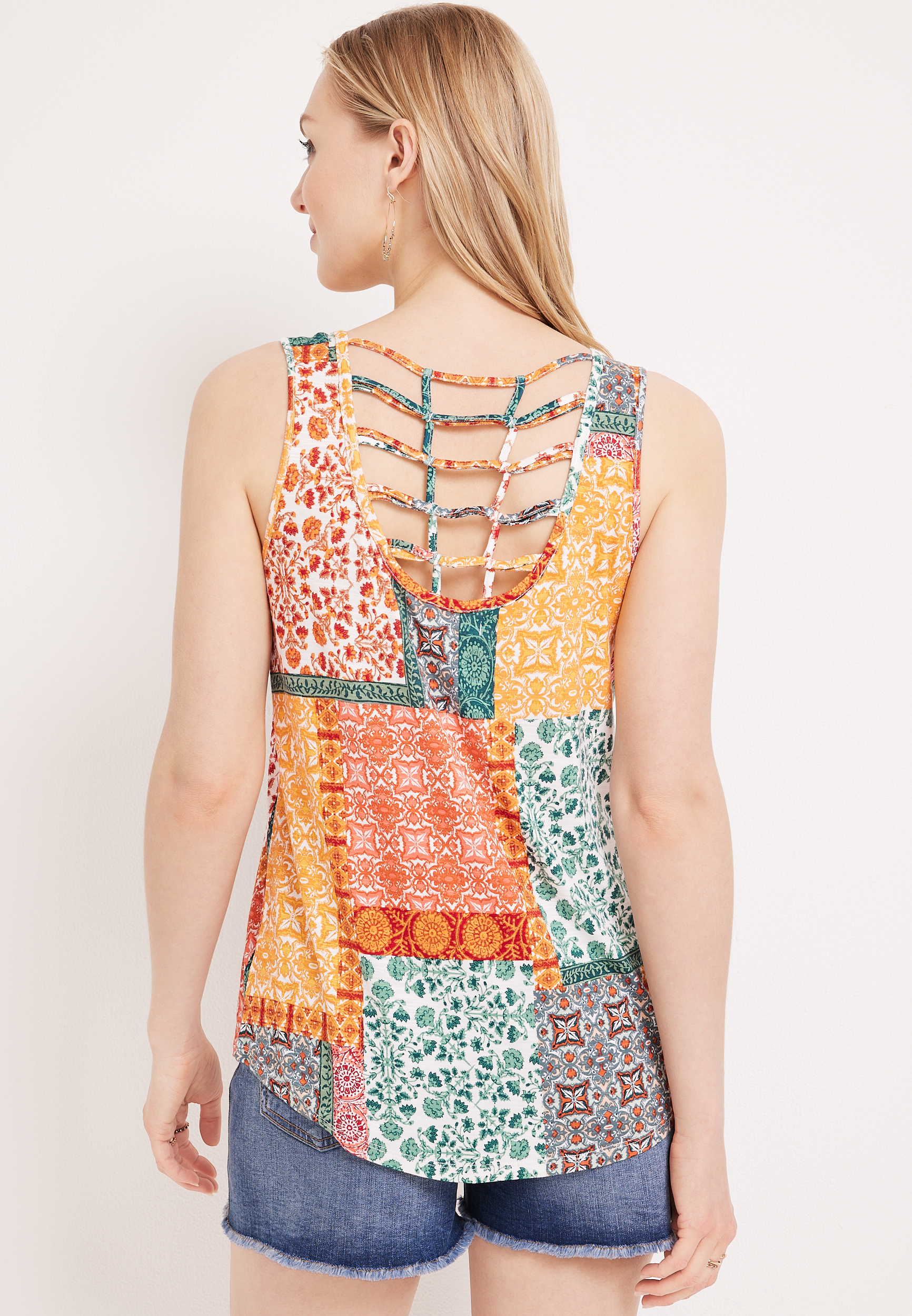 Coastline Patchwork Lattice Back Tank, C1524, large