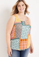 Plus Size Coastline Patchwork Lattice Back Tank, C1524, small