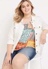 Plus Size Coastline Patchwork Lattice Back Tank, C1524, small