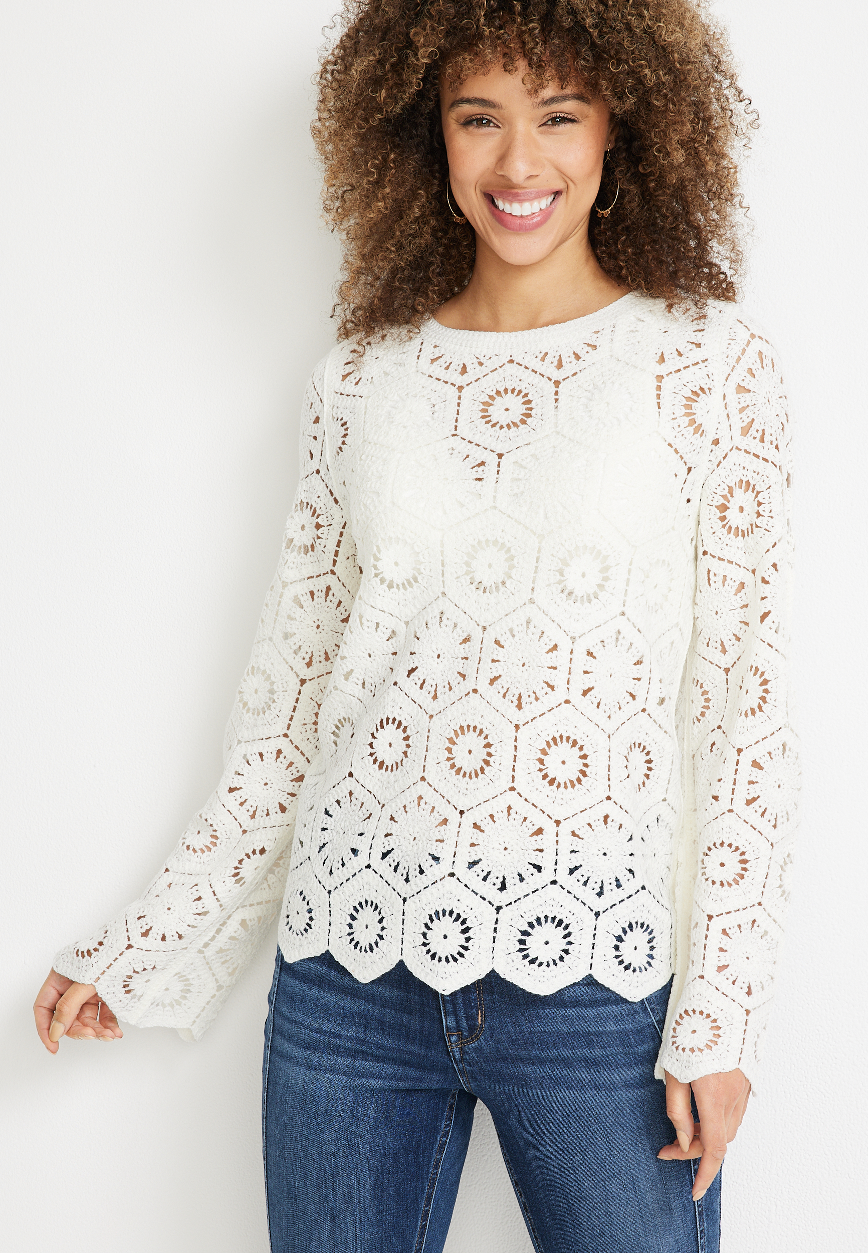 Crochet Bell Sleeve Sweater | maurices