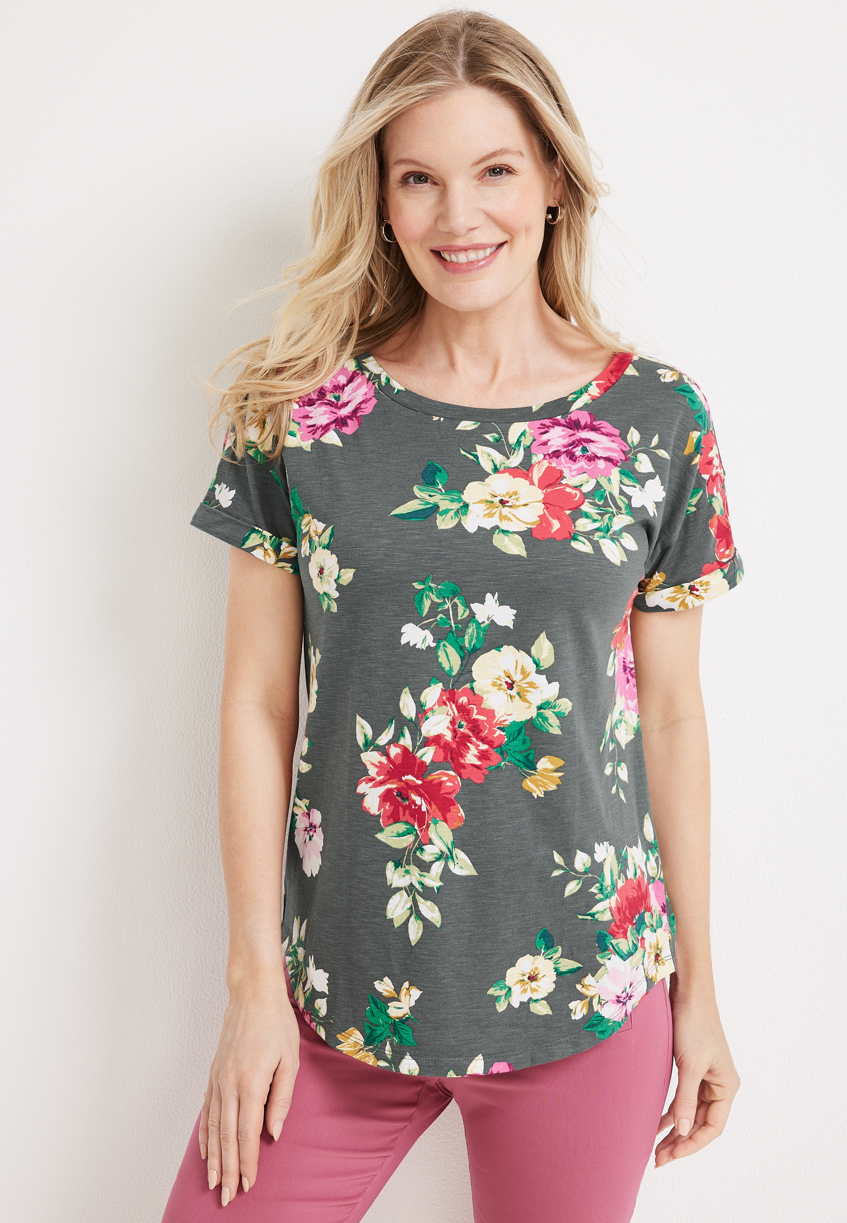 24/7 Dawson Floral Drop Shoulder Tee | maurices