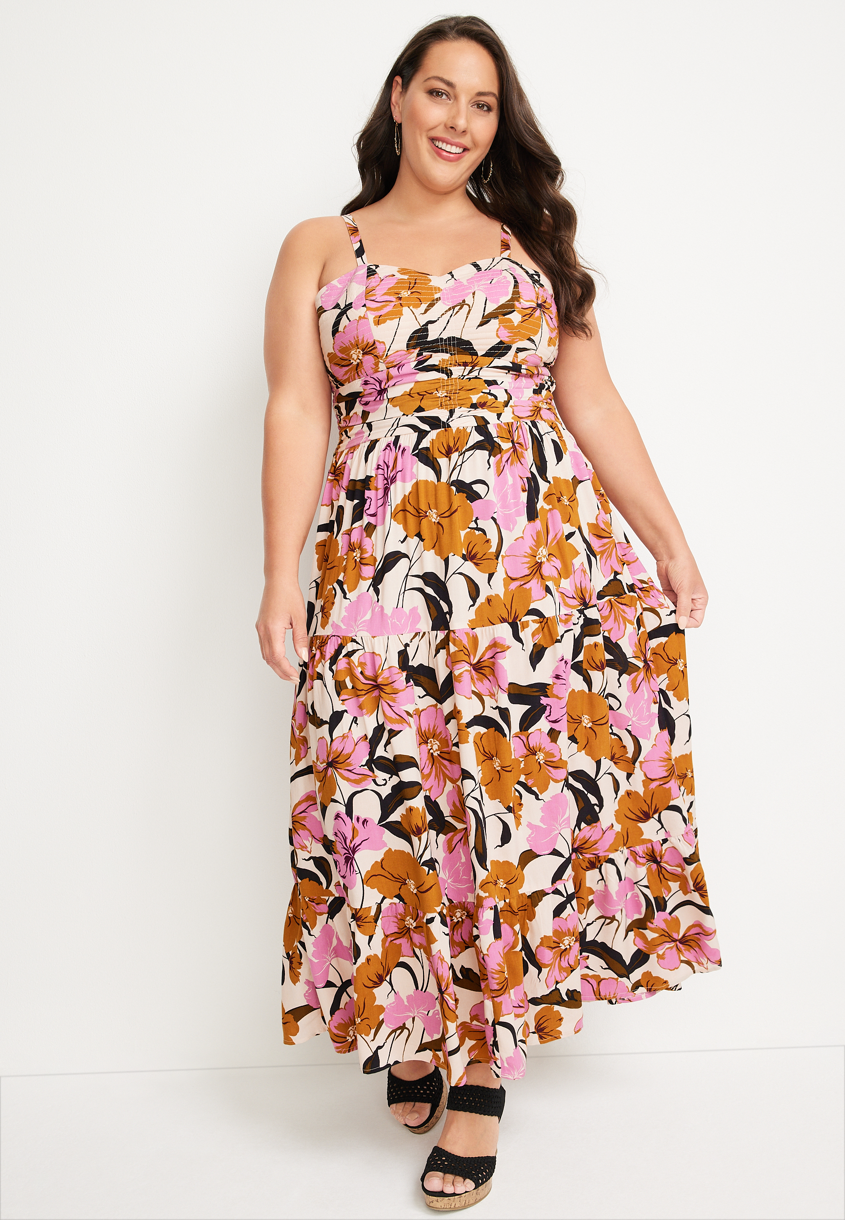 Plus Size Floral Tiered Maxi Dress, , large