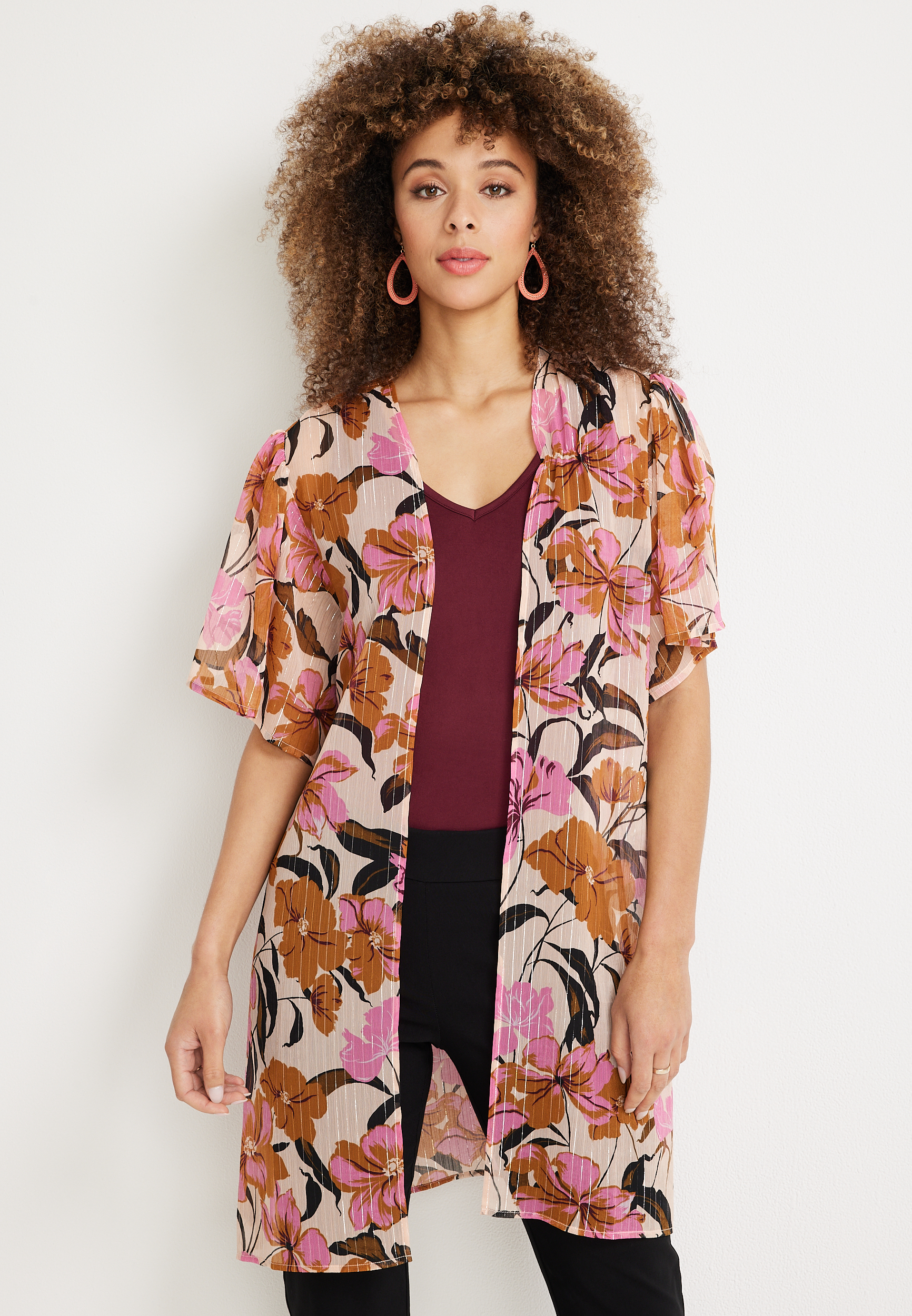 Floral Flutter Sleeve Kimono | maurices
