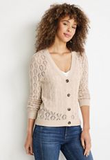 Pointelle Button Front Cardigan, STORMY BLUSH, small