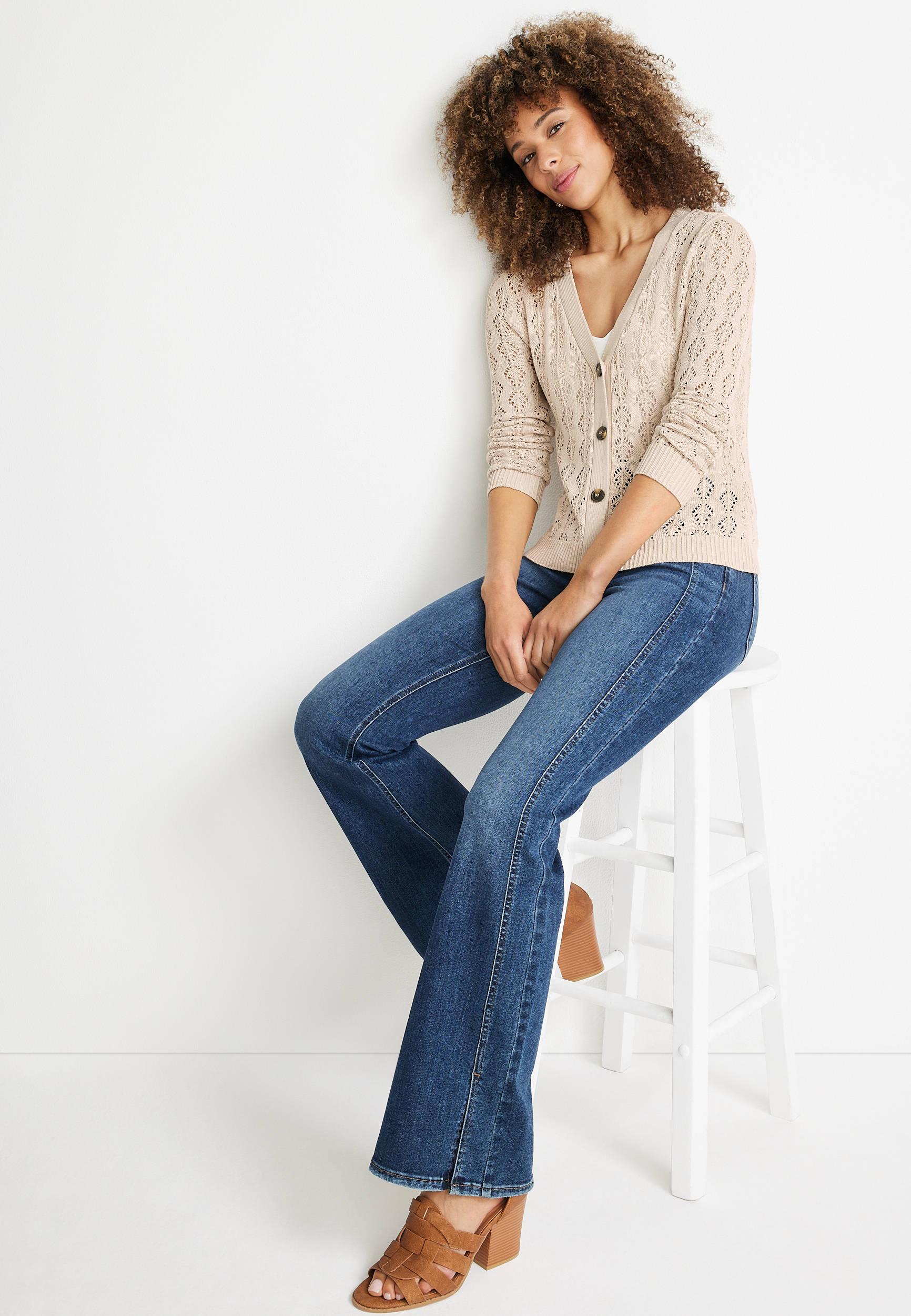 Pointelle Button Front Cardigan, STORMY BLUSH, large