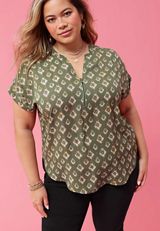 Plus Size Geneva Ikat Zipper Neck Blouse, C2958, small