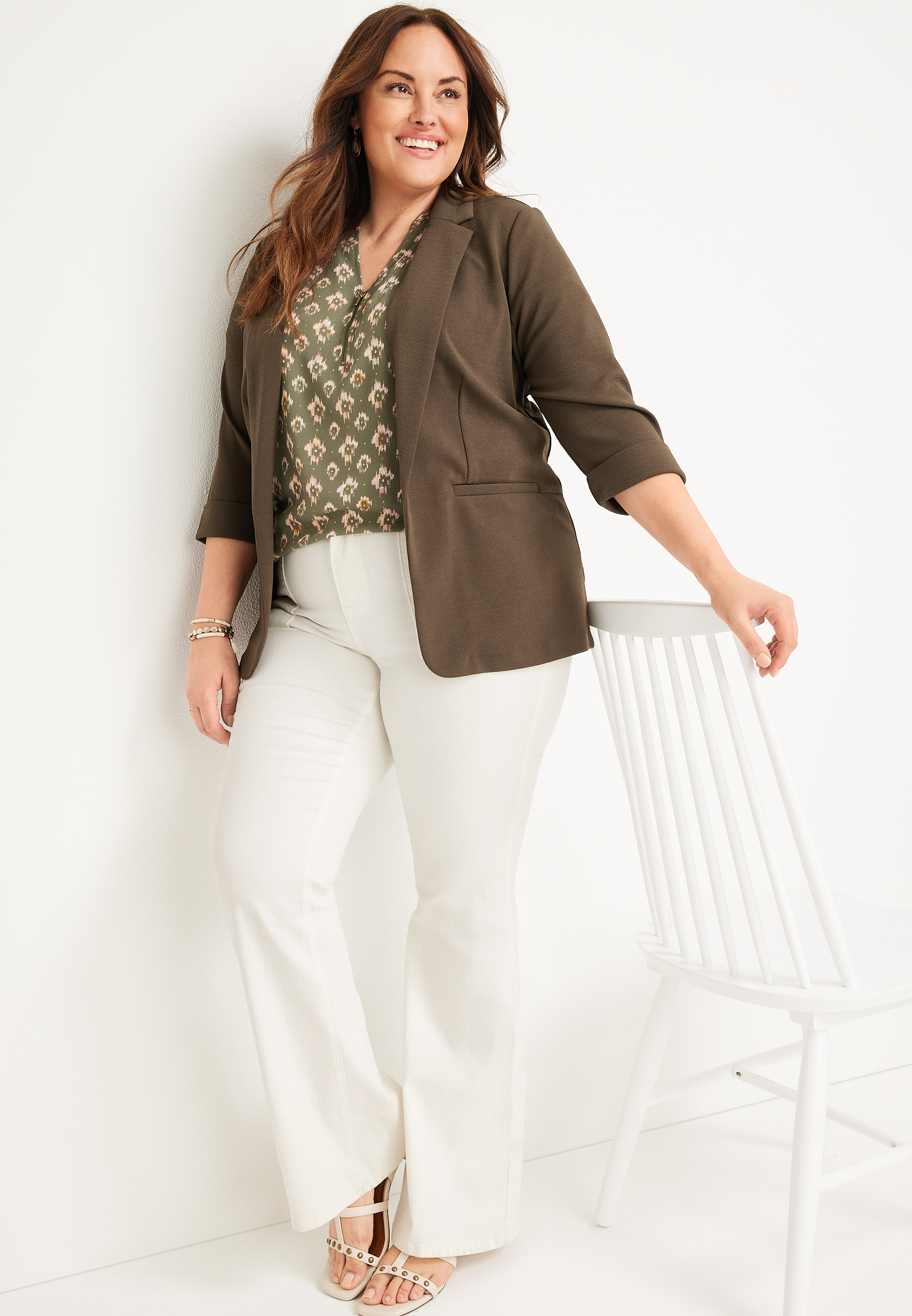 Plus Size Geneva Ikat Zipper Neck Blouse, C2958, large