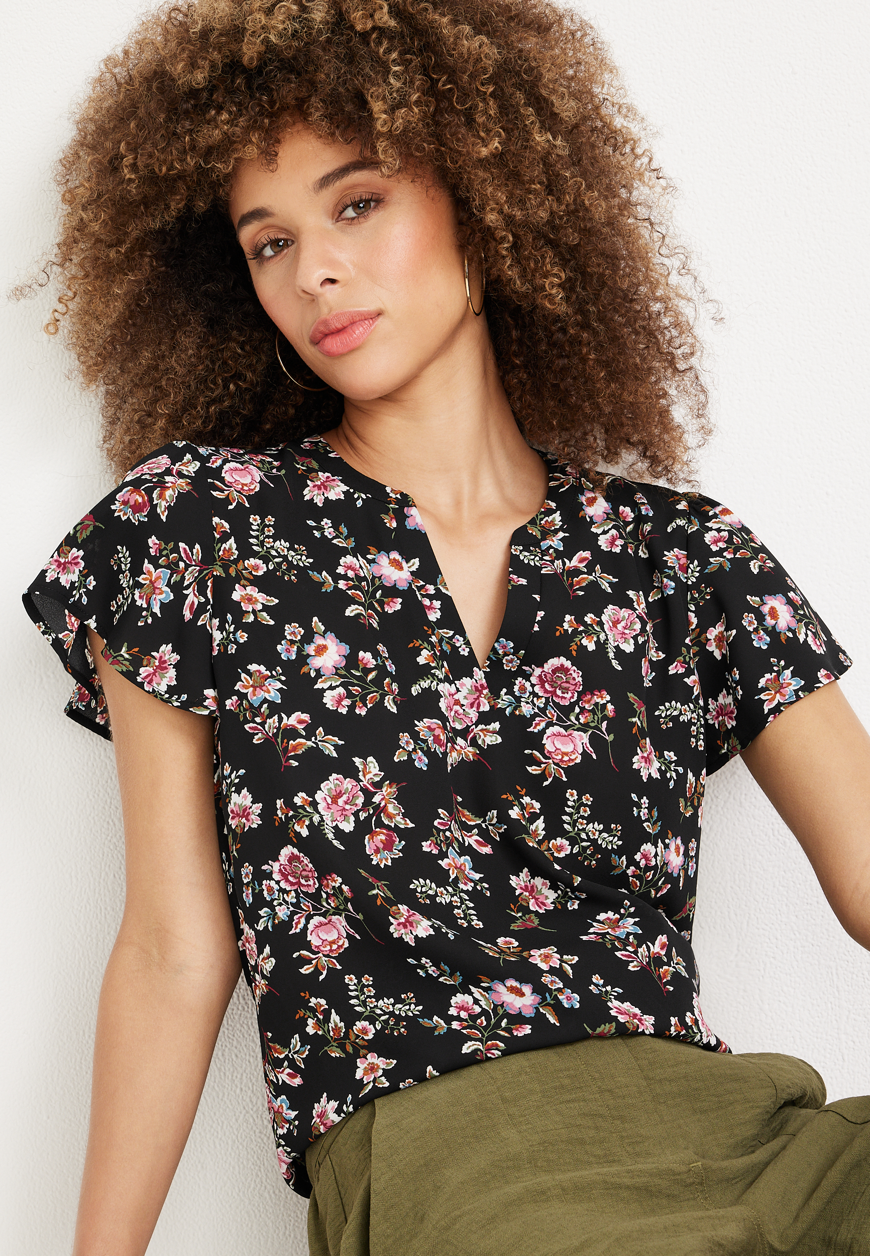 MIKEL RIBBED FLORAL SLEEVE BLOUSE main image 0