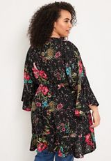 Plus Size Floral Crochet Trim Kimono, C1756, small