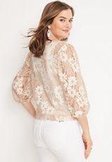 Floral Lace Cropped Kimono, NATURAL, small