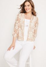 Floral Lace Cropped Kimono, NATURAL, small