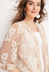 Floral Lace Cropped Kimono, NATURAL, small