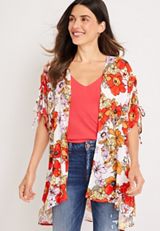Poppy Floral Cinched Sleeve Kimono, C2380, small