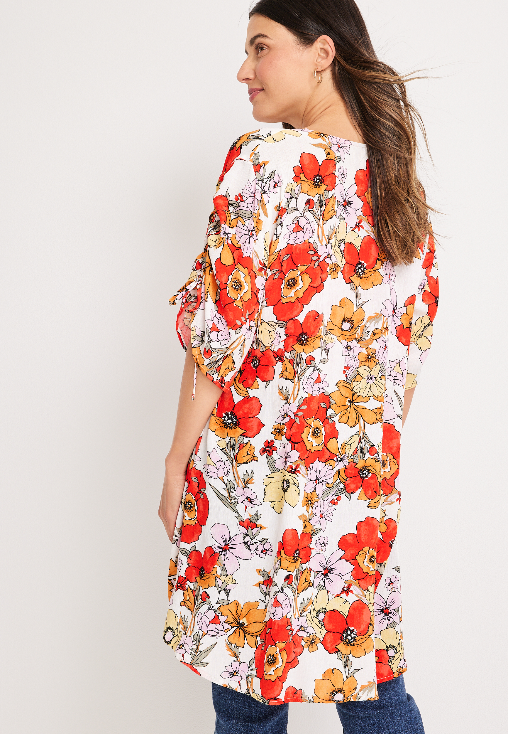 Poppy Floral Cinched Sleeve Kimono, C2380, large