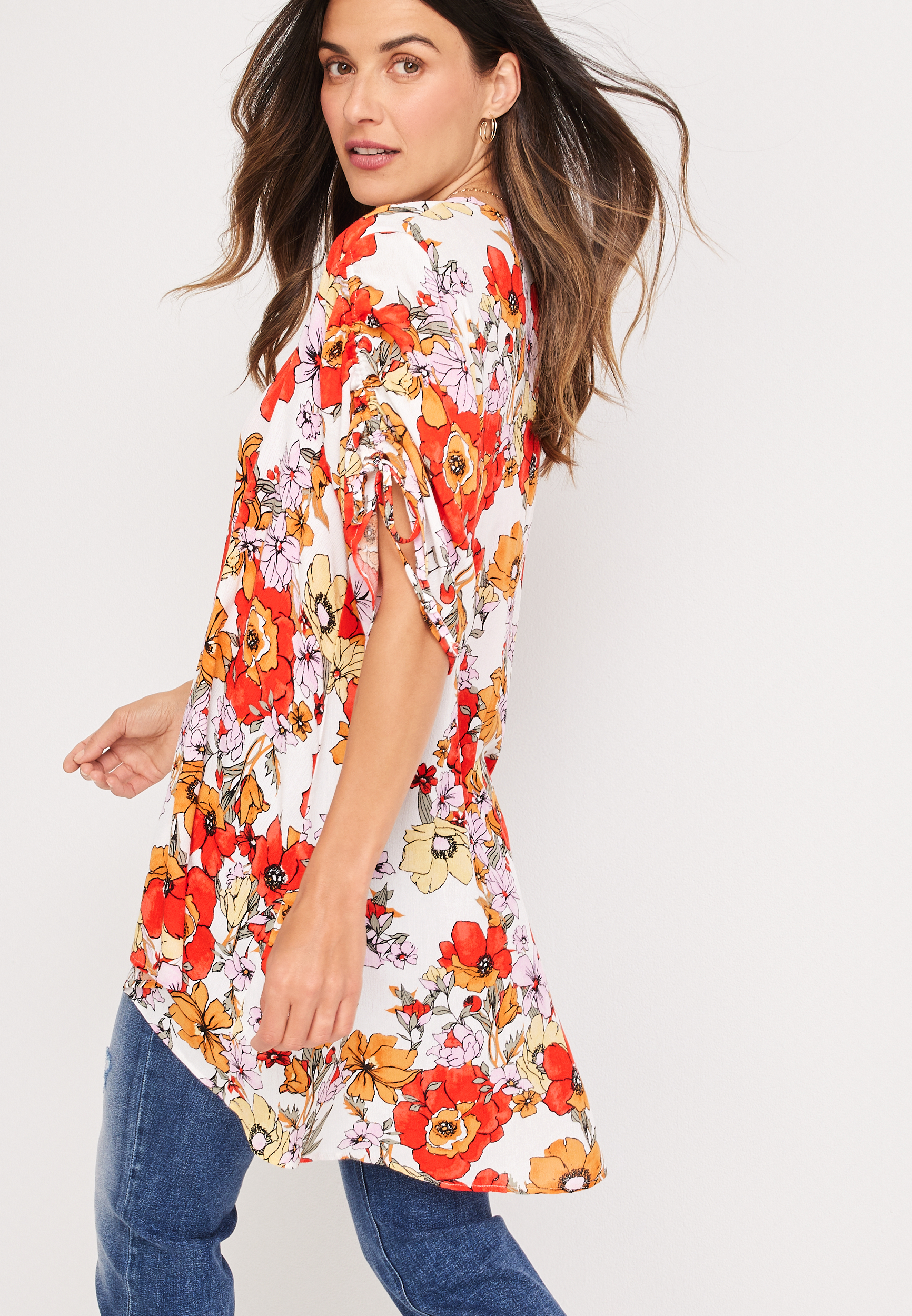 Poppy Floral Cinched Sleeve Kimono, C2380, large