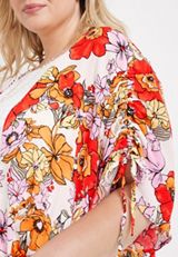 Plus Size Poppy Floral Cinched Sleeve Kimono, C2380, small