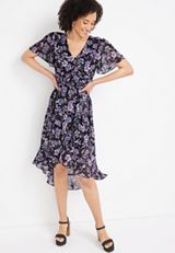 Black Floral Wrap Midi Dress, C1756, small