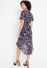 Black Floral Wrap Midi Dress, C1756, small