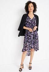 Black Floral Wrap Midi Dress, C1756, small