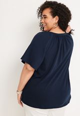 Plus Size Double Cloth Flutter Sleeve Blouse, C1919, small