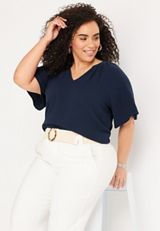 Plus Size Double Cloth Flutter Sleeve Blouse, C1919, small