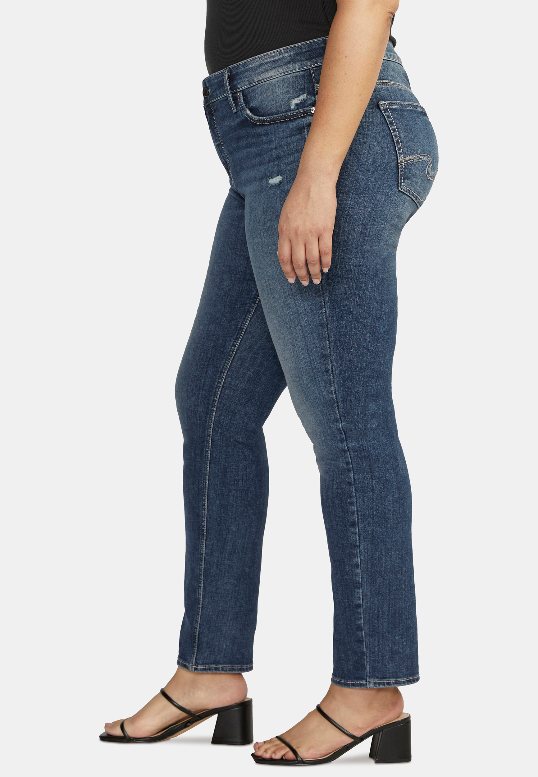 Plus Size Silver Jeans Co.&reg; Elyse Straight Curvy Mid Rise Ripped Jean, C258, large