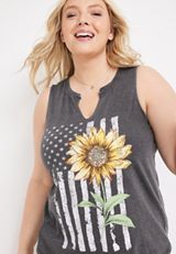 Plus Size Sunflower and American Flag Graphic Tank, C106, small