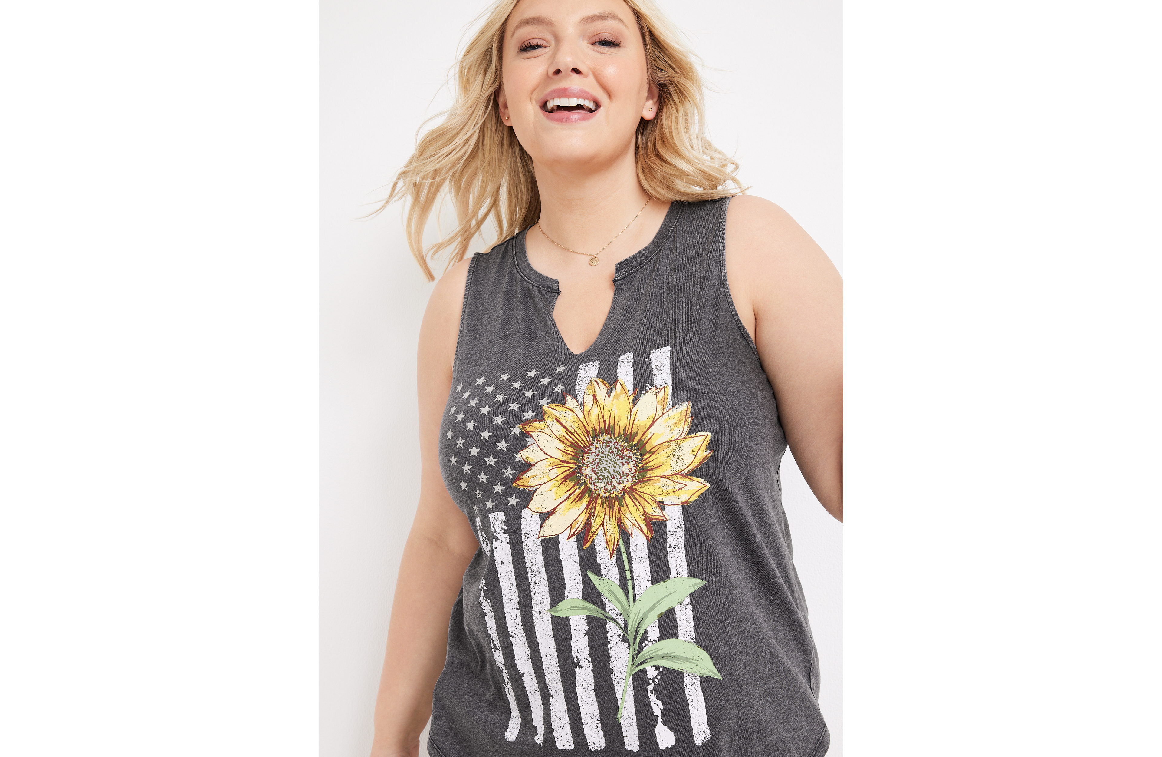 Plus Sunflower and American Flag Graphic Tank