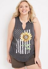 Plus Size Sunflower and American Flag Graphic Tank, C106, small