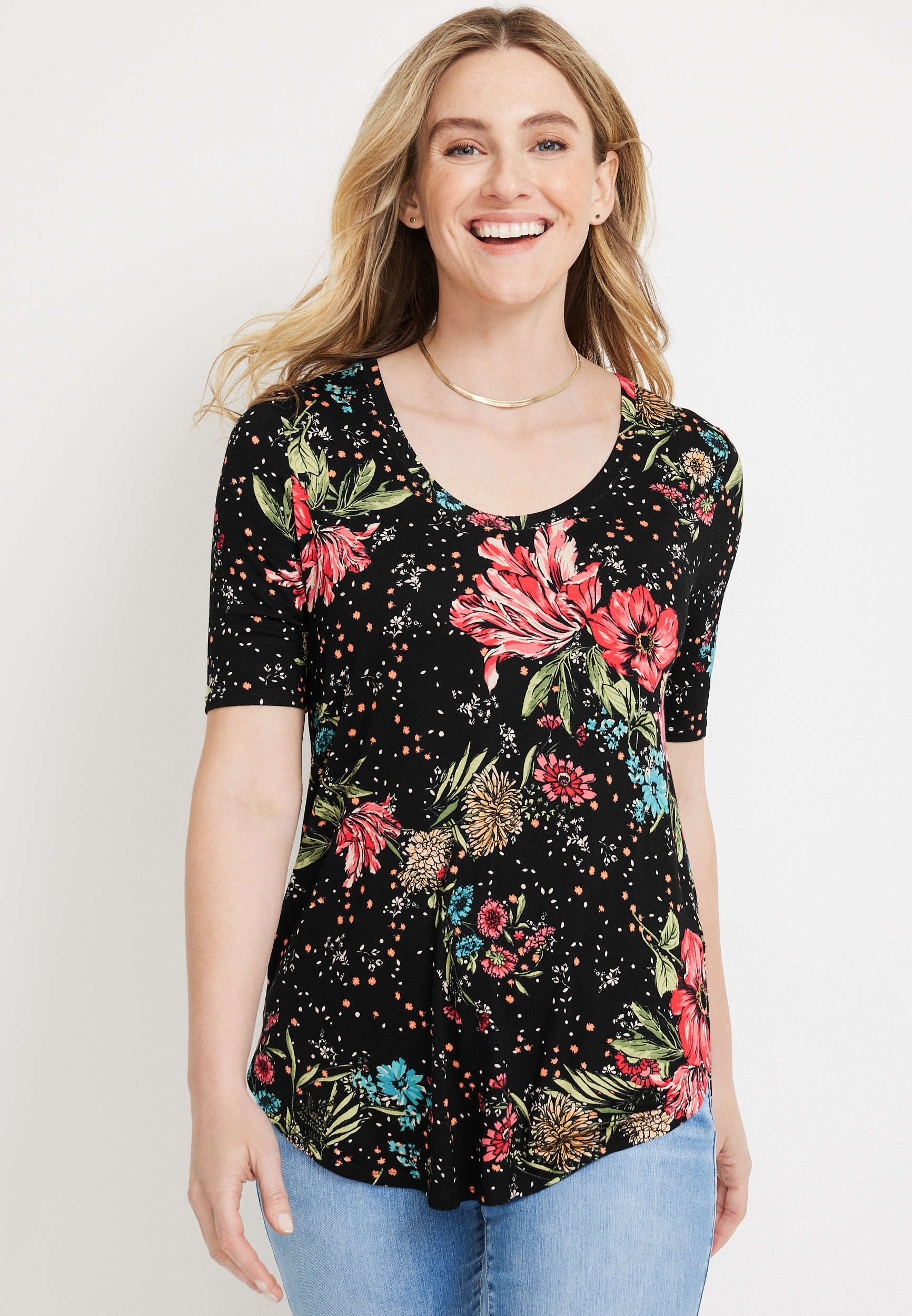 24/7 Olivia Floral Tunic Tee | maurices