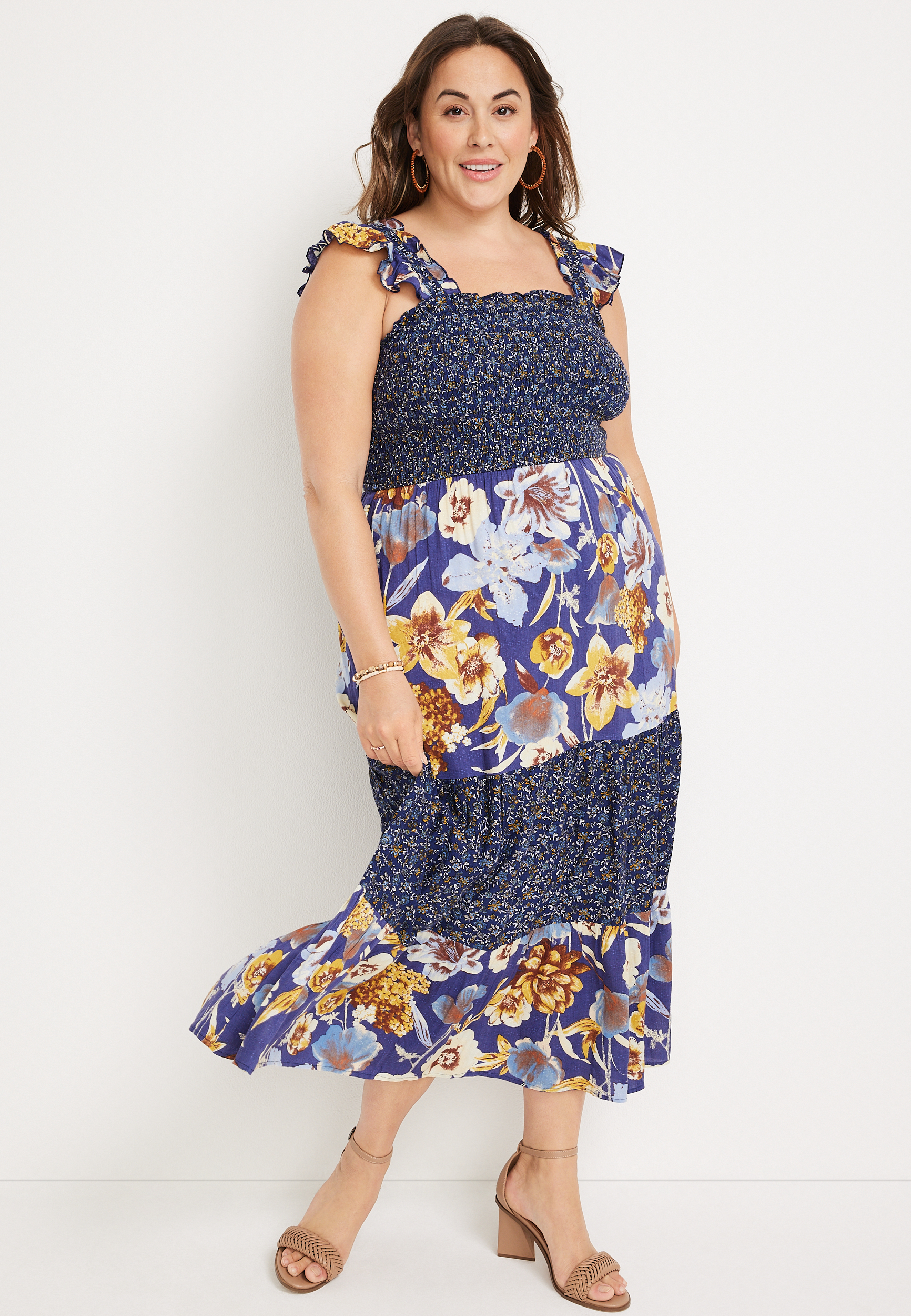 blue floral dress plus size Nashville Plus Size Dress Indigo Mix - Fair Trade Dresses main image 0