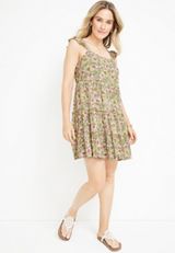 Green Floral Open Back Mini Dress, C6256, small