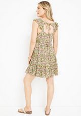 Green Floral Open Back Mini Dress, C6256, small