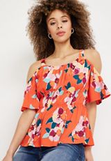 Floral Cold Shoulder Peplum Top, C8015, small