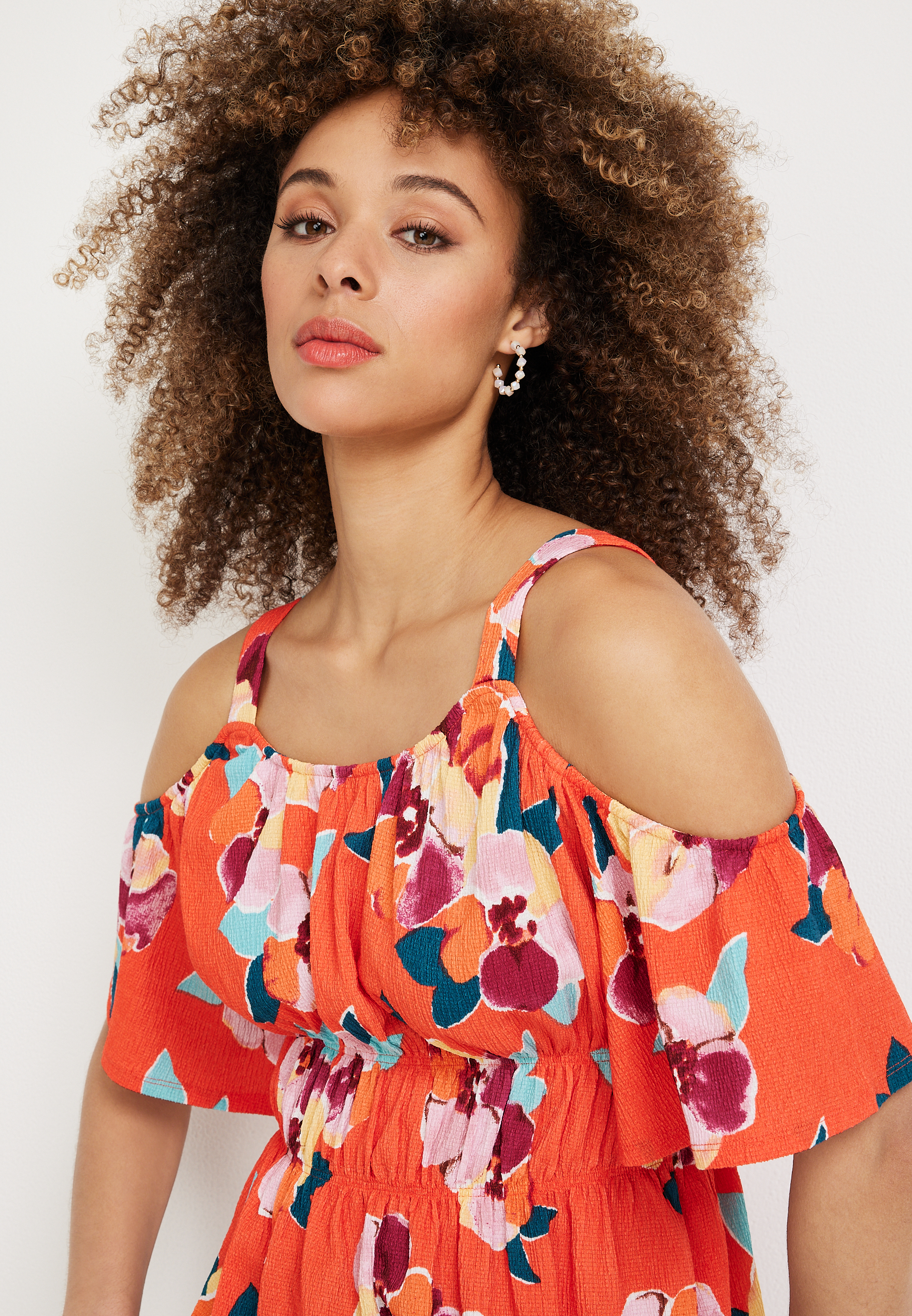 Floral Cold Shoulder Peplum Top, C8015, large