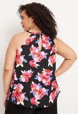 Plus Size Floral Pleated Halter Neck Tank Top, C1524, small
