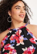 Plus Size Floral Pleated Halter Neck Tank Top, C1524, small