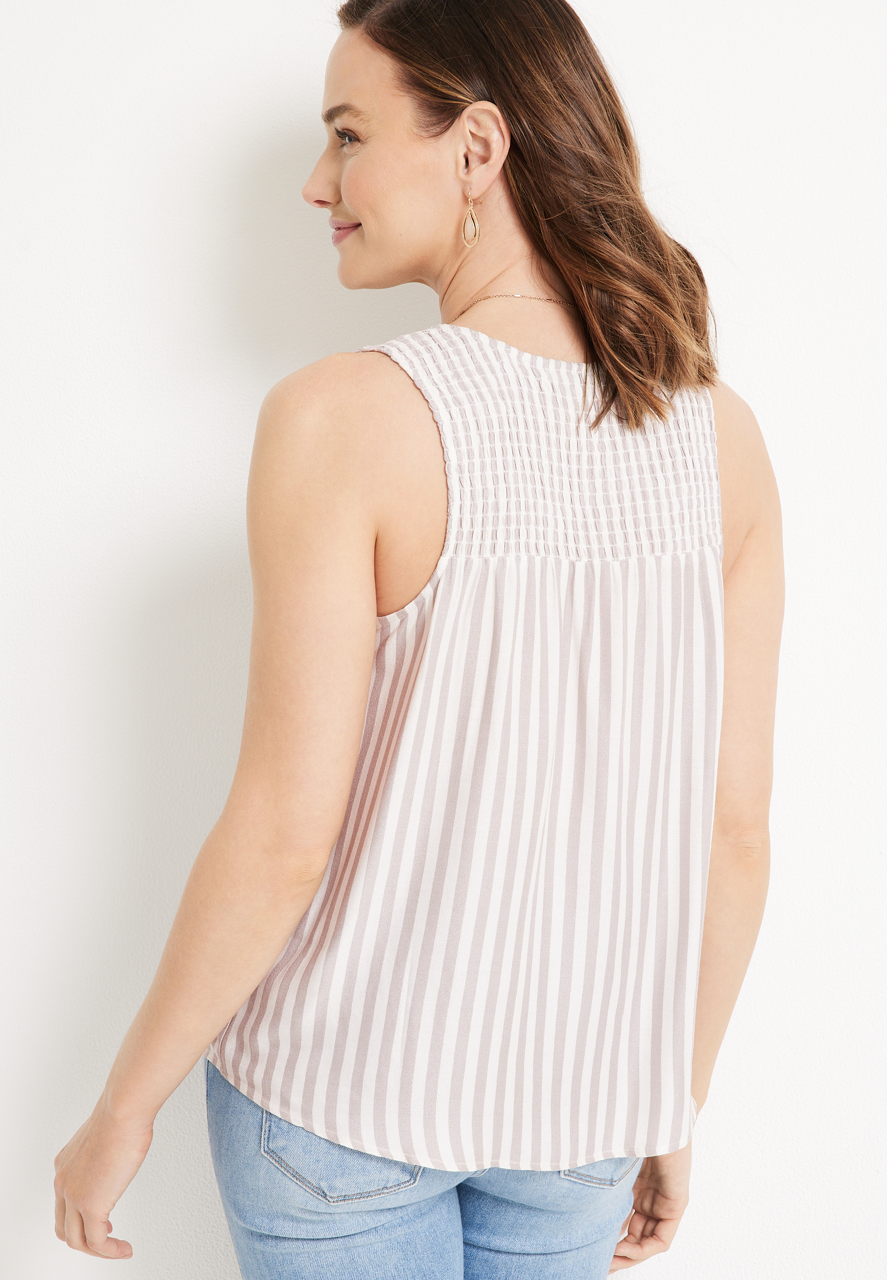 Striped Smocked Tank Top, SOFT WHITE COMBO, large