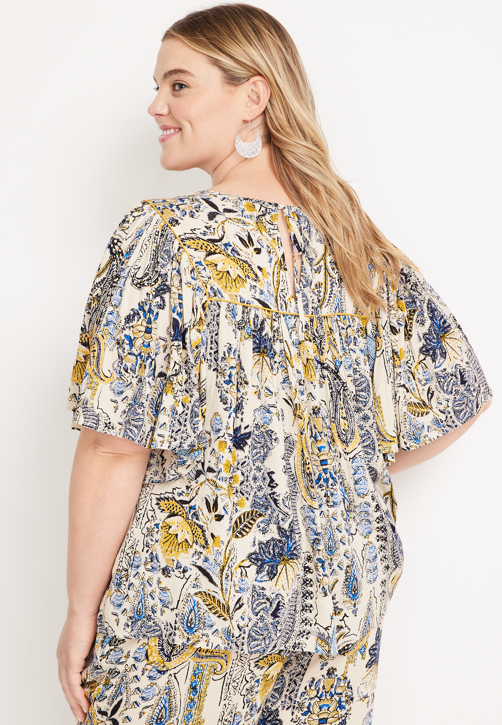Paisley Volume Flutter Sleeve Blouse, C1524, large